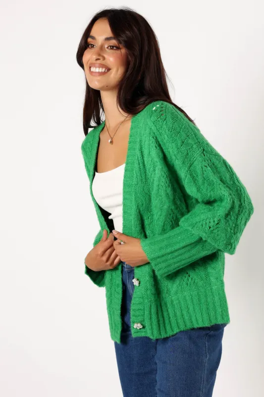 Alessandra Crystal Button Cardigan - Spearmint sold by Petal & Pup