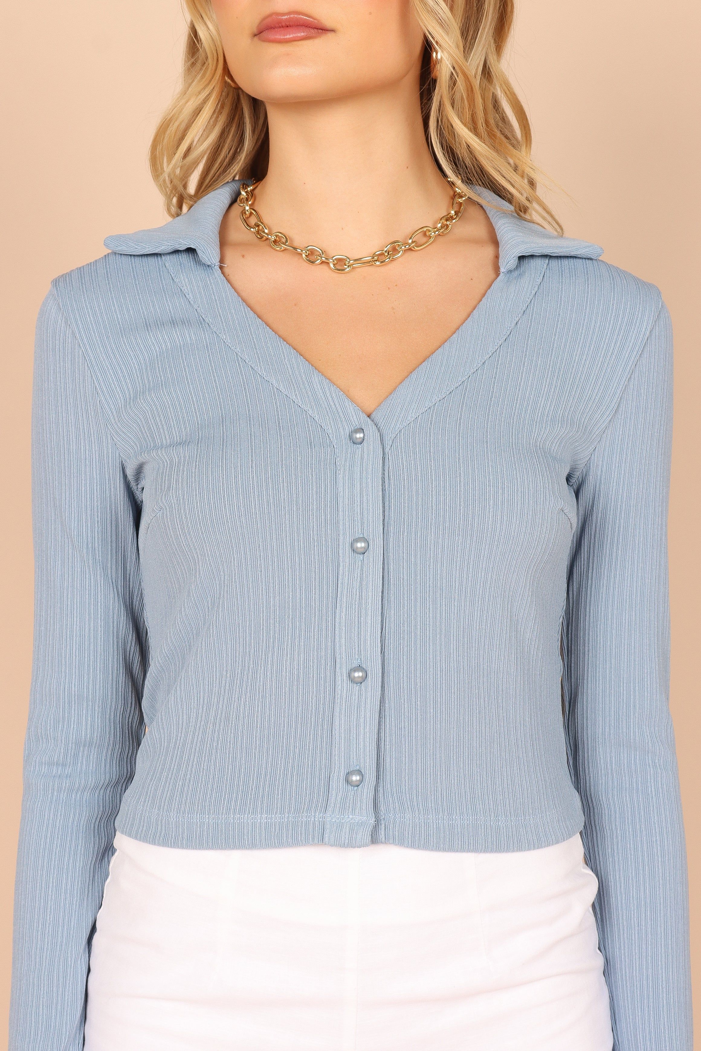 Christina Long Sleeve Ribbed Top - Blue sold by Petal & Pup product image thumbnail 3