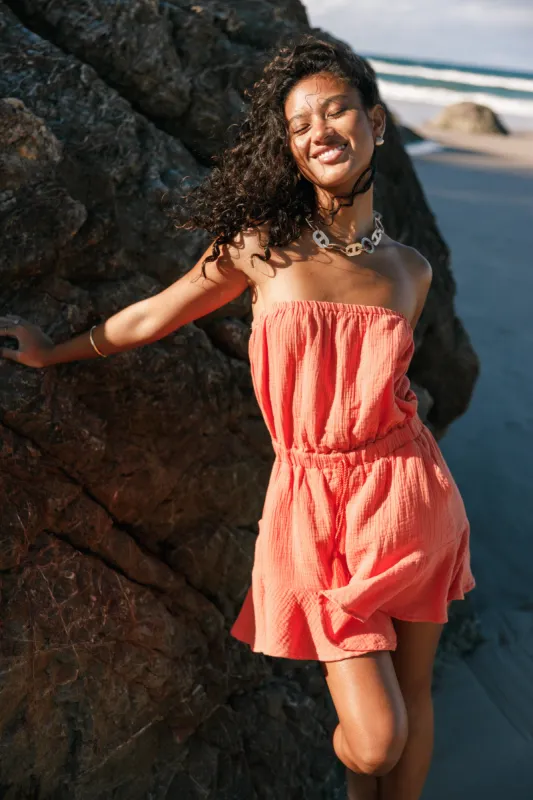 Beachside Romper - Coral sold by Petal & Pup