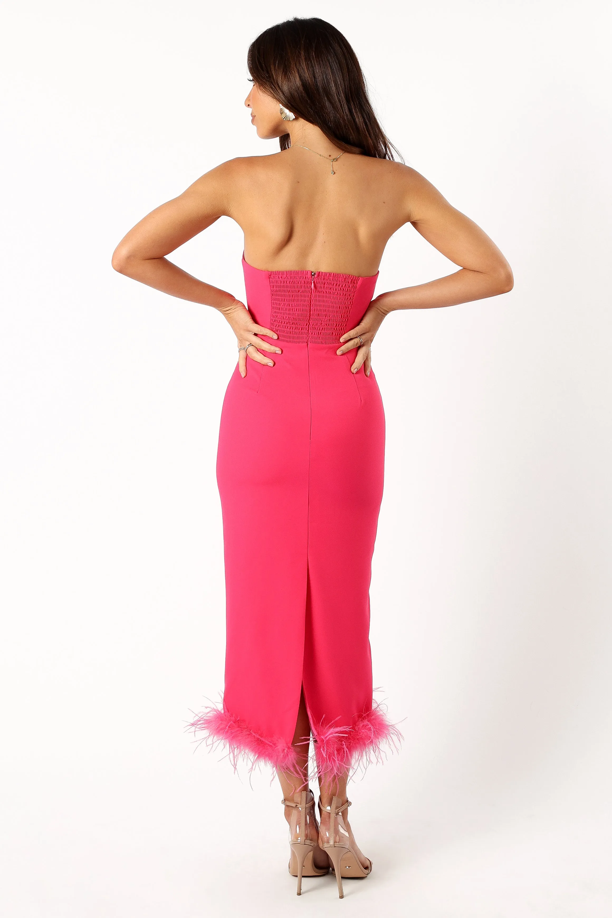 Darbie Strapless Feather Midi Dress - Berry sold by Petal & Pup product image thumbnail 4