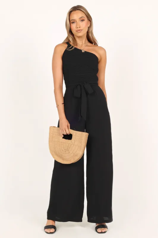 Amilia One Shoulder Jumpsuit - Black sold by Petal & Pup