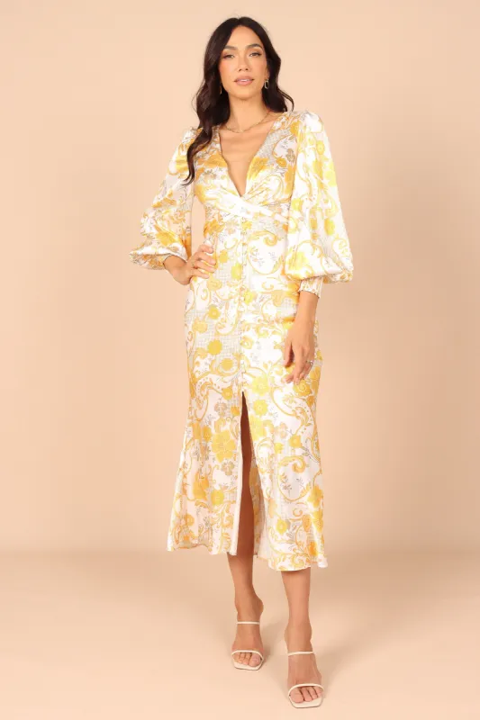 Madam Long Sleeve Midi Dress - Yellow Floral sold by Petal & Pup