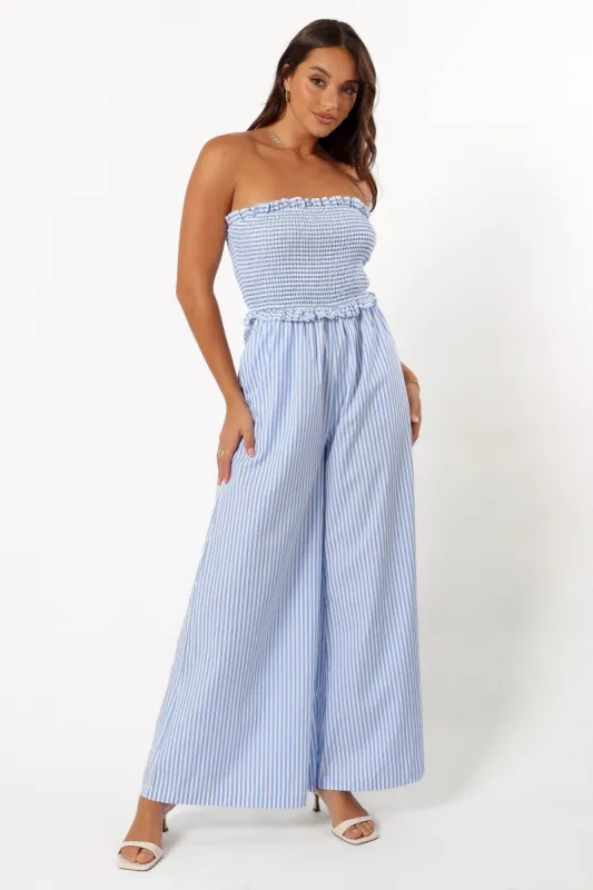 Jones Jumpsuit - Blue Stripe sold by Petal & Pup
