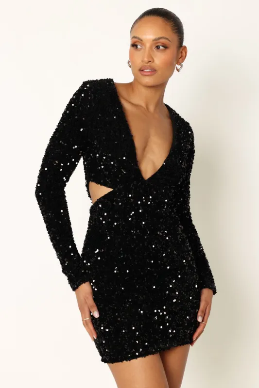 Kelly Long Sleeve Sequin Mini Dress - Black sold by Petal & Pup