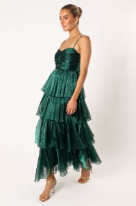 Jace Tiered Maxi Dress - Shimmer Emerald sold by Petal & Pup