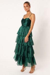 Jace Tiered Maxi Dress - Shimmer Emerald sold by Petal & Pup