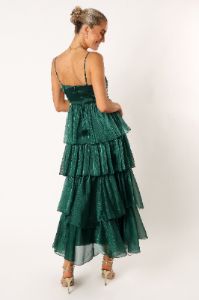 Jace Tiered Maxi Dress - Shimmer Emerald sold by Petal & Pup