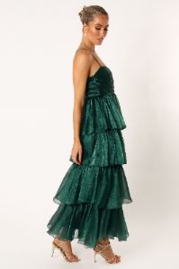 Jace Tiered Maxi Dress - Shimmer Emerald sold by Petal & Pup