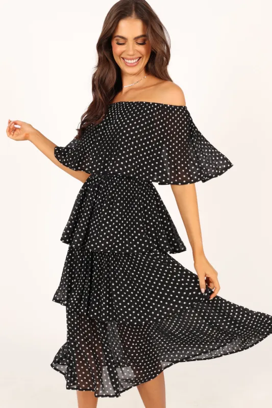Lilli Tiered Midi Dress - Black White Polka Dot made by Petal & Pup