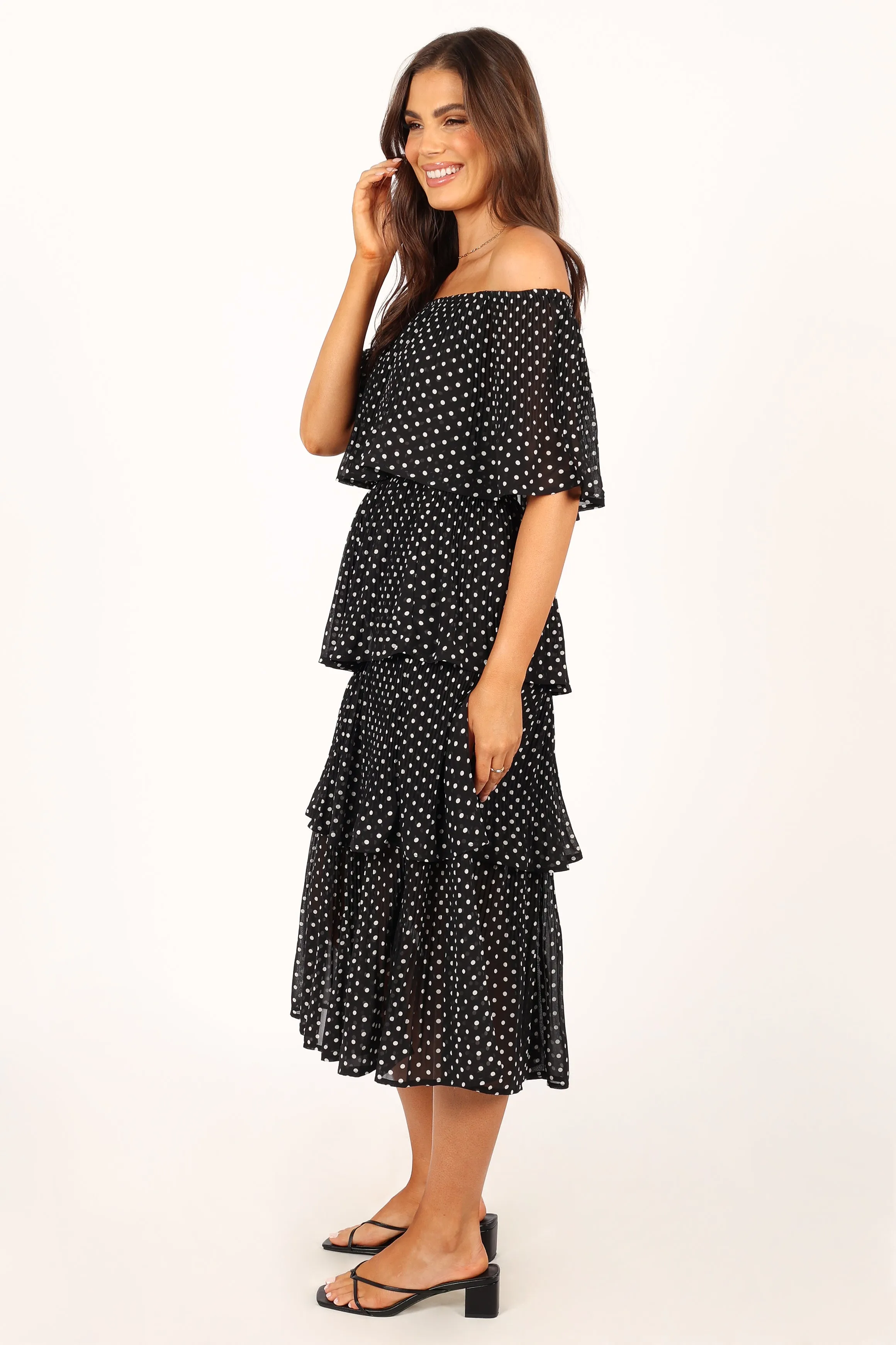 Lilli Tiered Midi Dress - Black White Polka Dot sold by Petal & Pup product image thumbnail 5