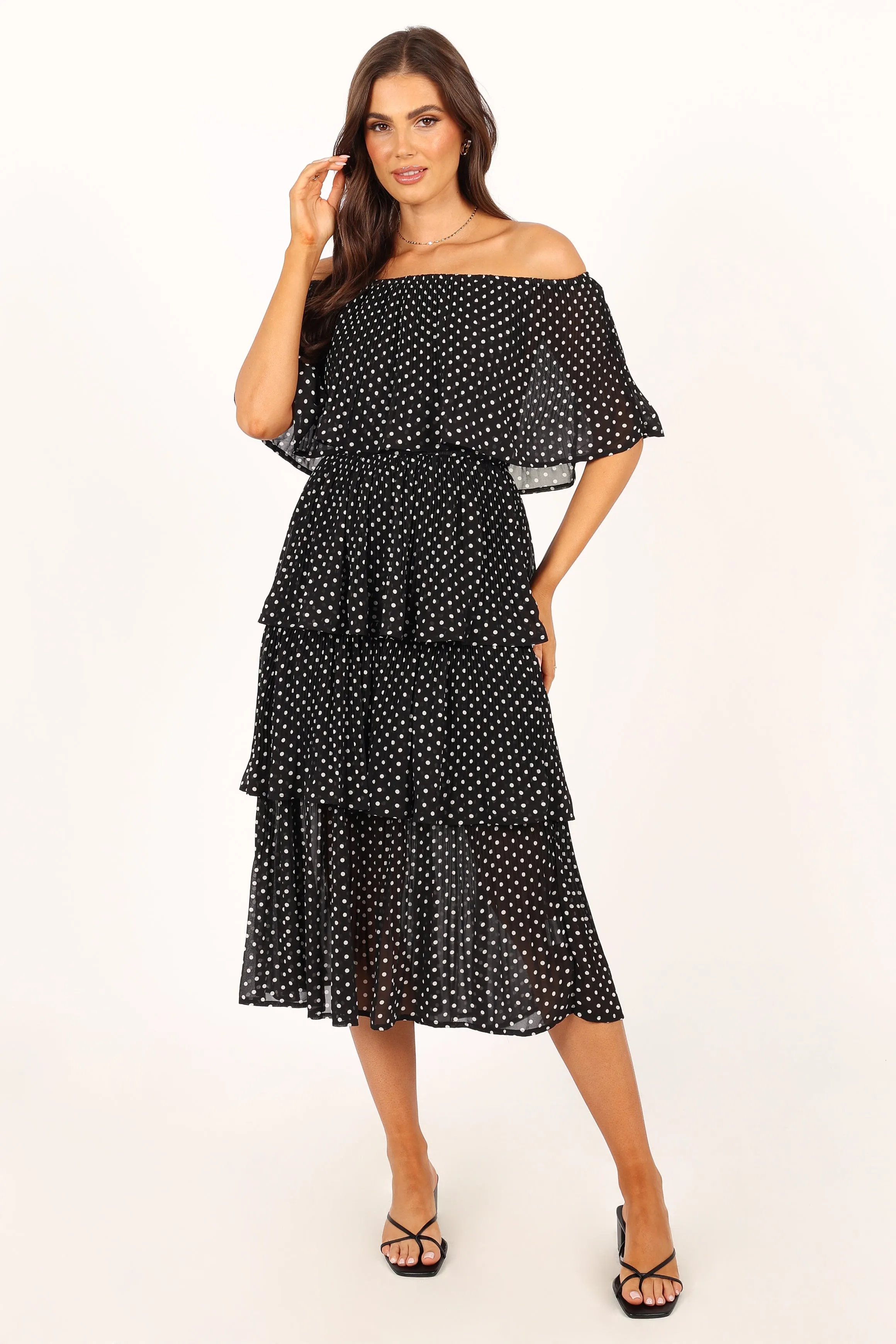 Lilli Tiered Midi Dress - Black White Polka Dot sold by Petal & Pup product image thumbnail 3