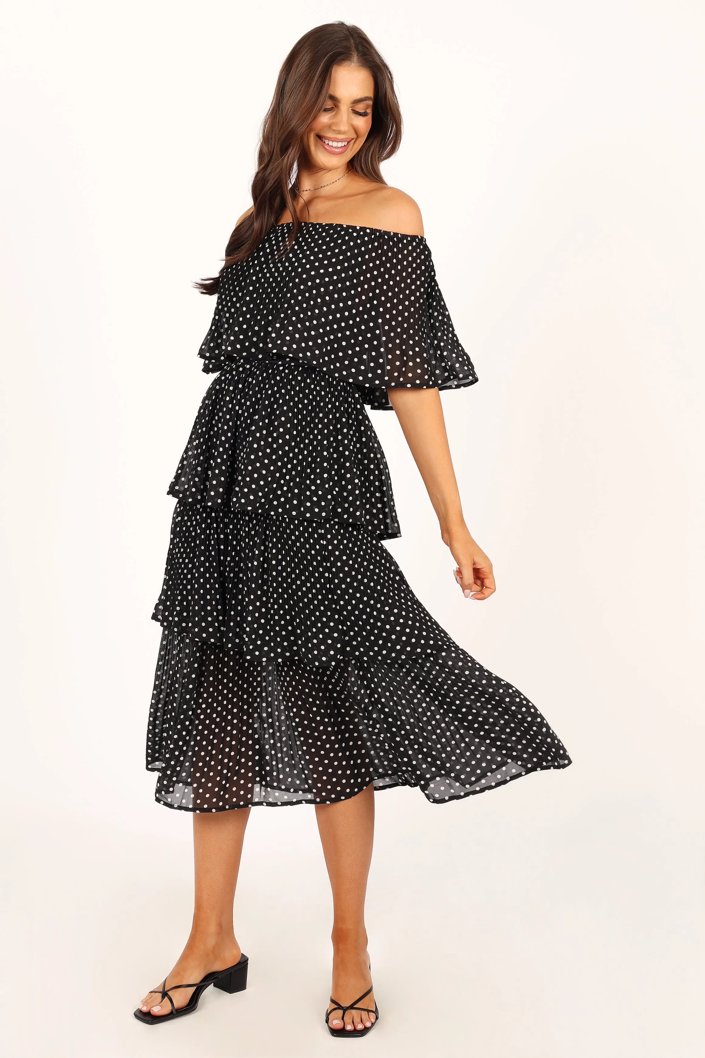 Lilli Tiered Midi Dress - Black White Polka Dot sold by Petal & Pup product image thumbnail 4