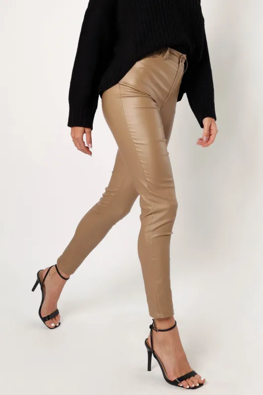 Sammie Vegan Leather Pants - Tan sold by Petal & Pup