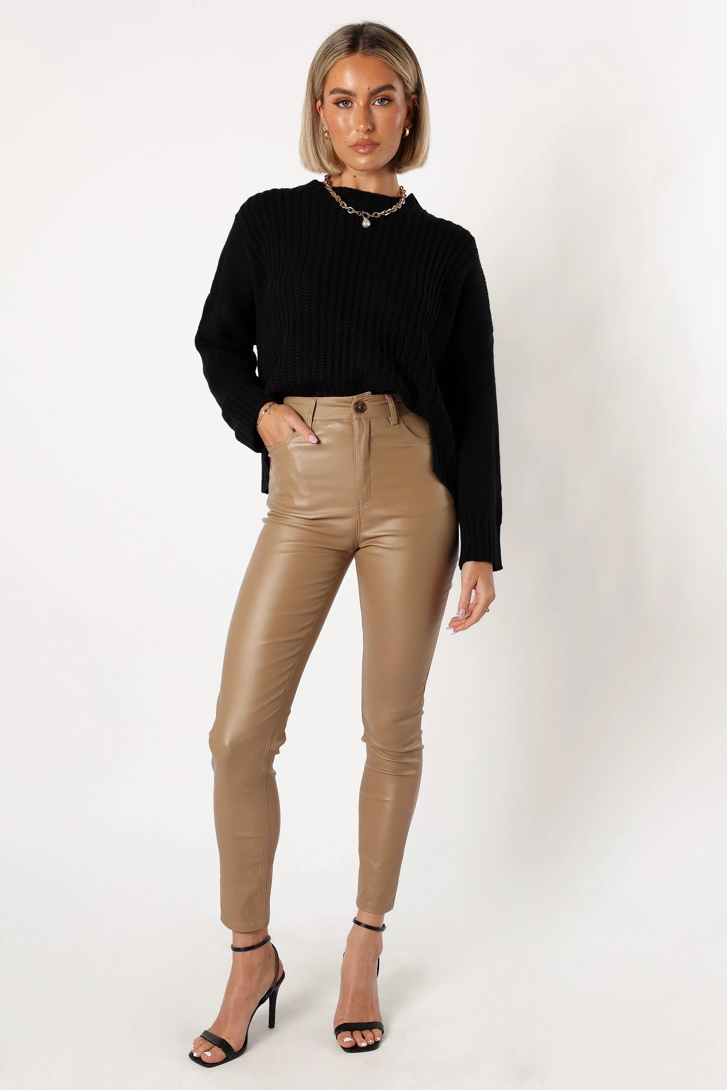 Sammie Vegan Leather Pants - Tan sold by Petal & Pup product image thumbnail 2