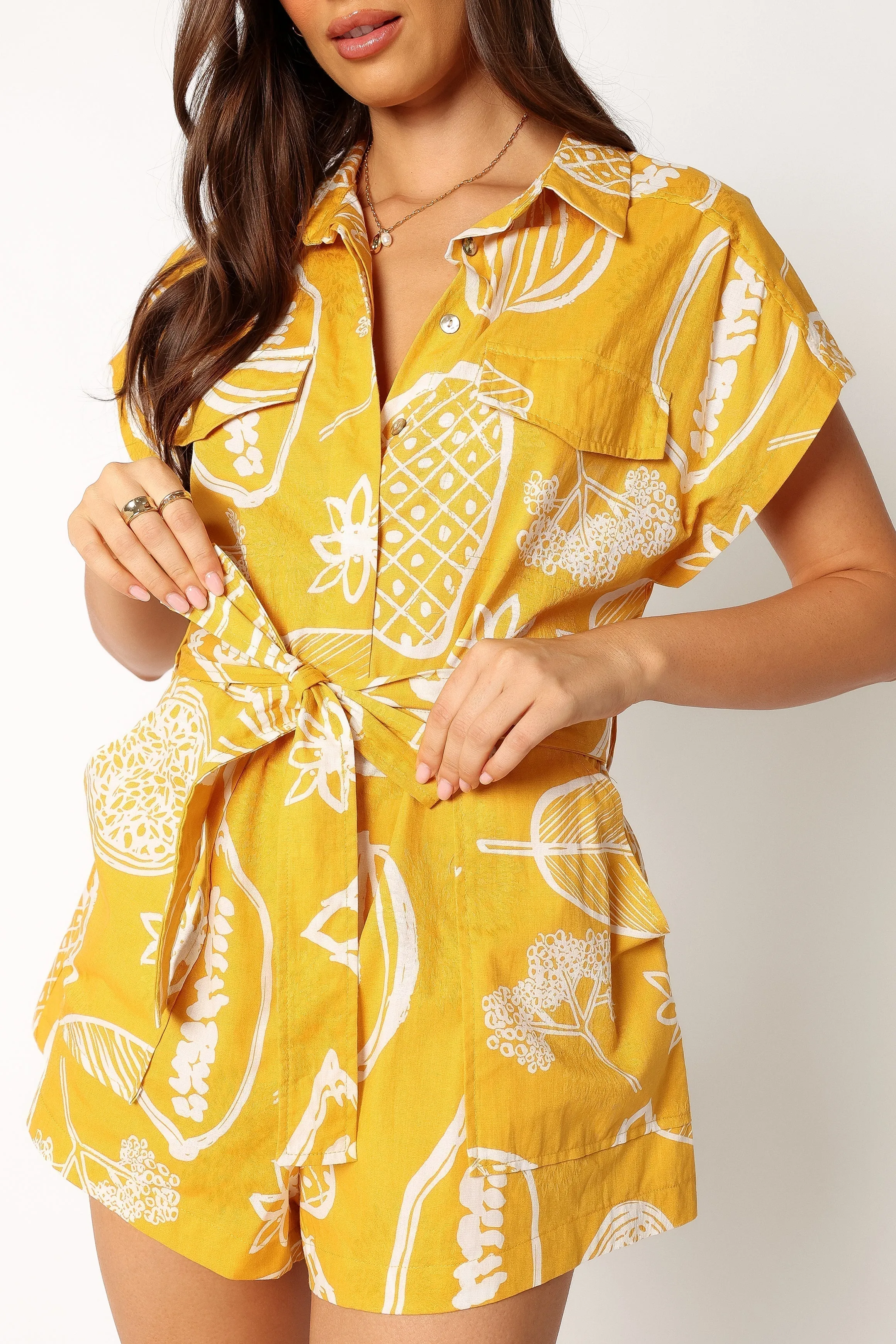 Georgina Tie Waist Romper - Yellow sold by Petal & Pup product image thumbnail 3