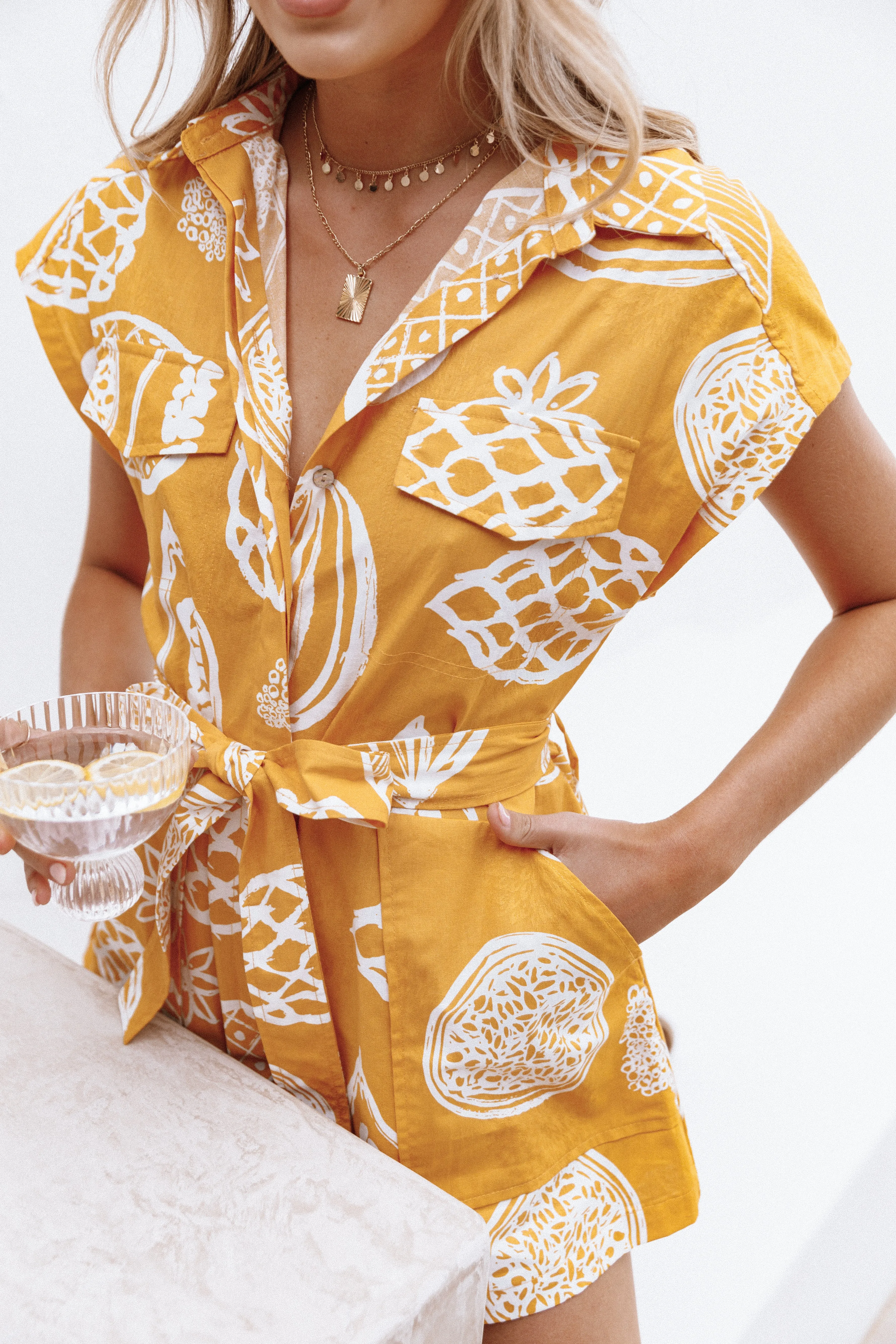Georgina Tie Waist Romper - Yellow sold by Petal & Pup product image thumbnail 2