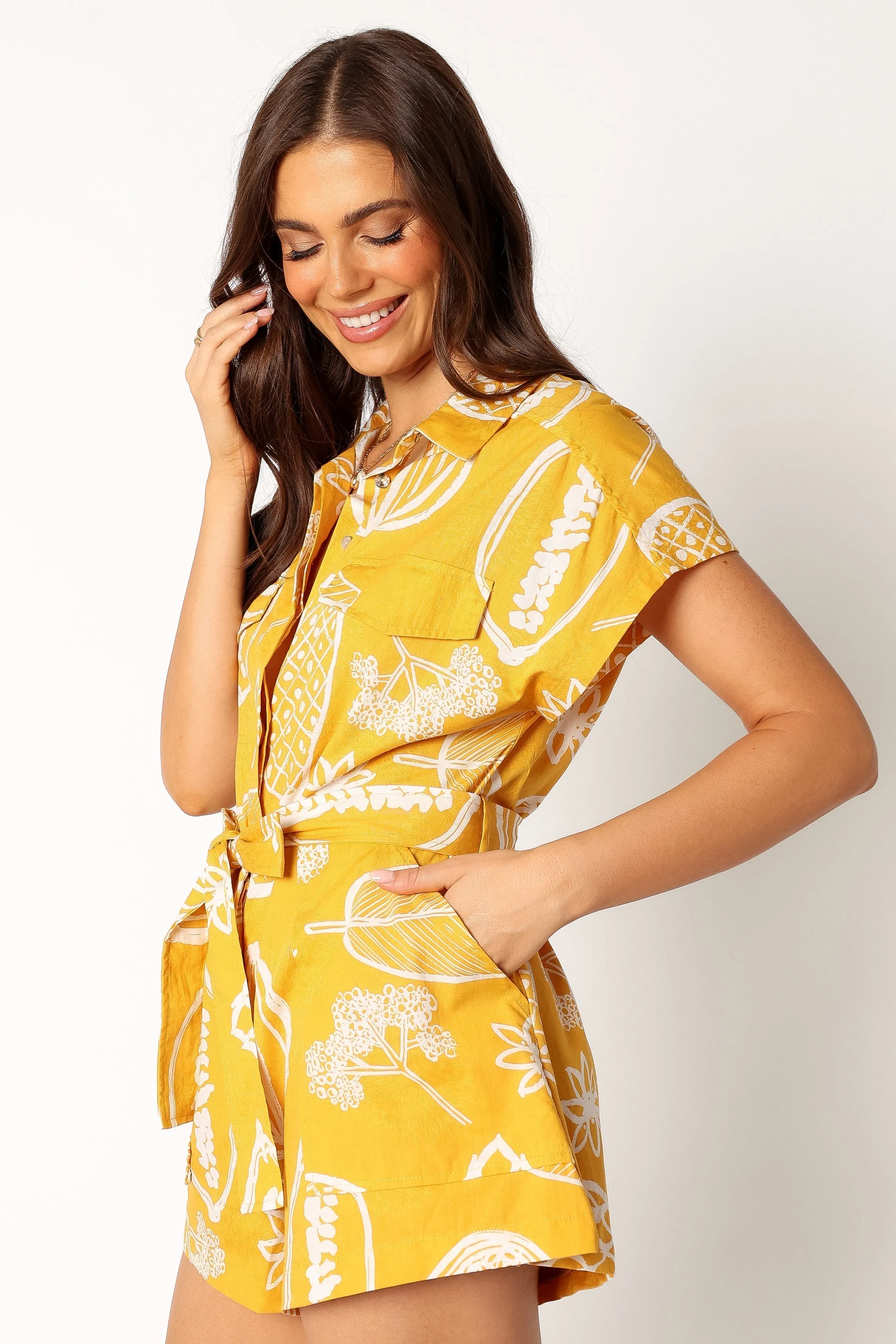 Georgina Tie Waist Romper - Yellow sold by Petal & Pup product image thumbnail 5