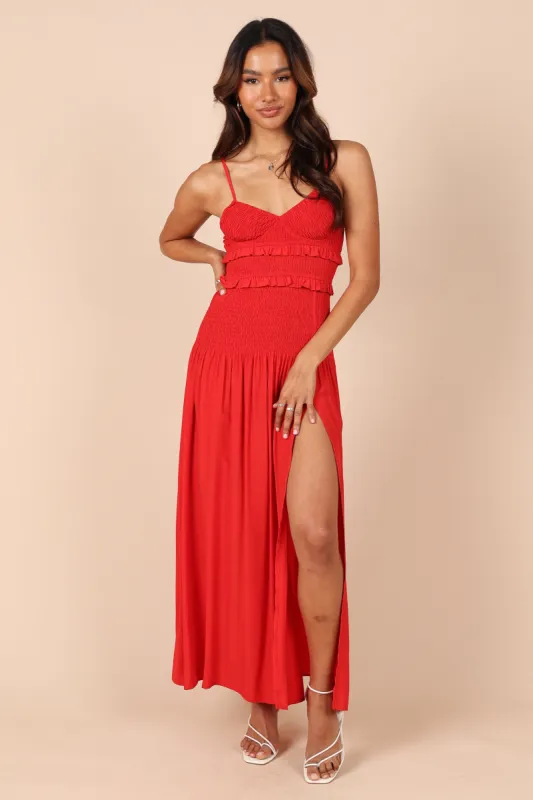 Bell Shirred Midi Dress - Red sold by Petal & Pup