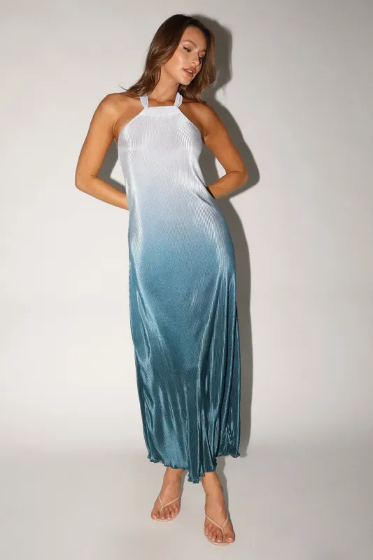 Melody Plisse Halter Maxi Dress - Navy Gradient sold by Petal & Pup