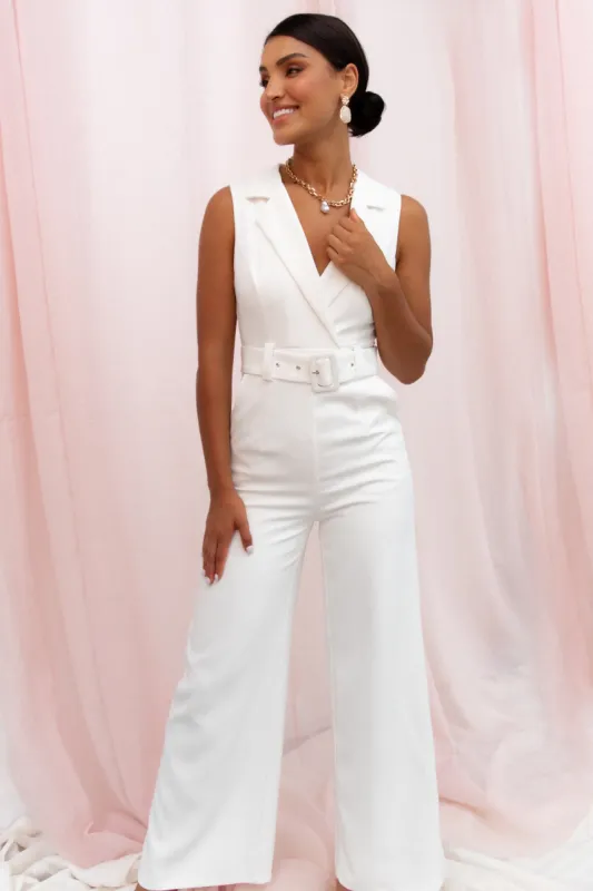 Sienna Belted Jumpsuit - White sold by Petal & Pup