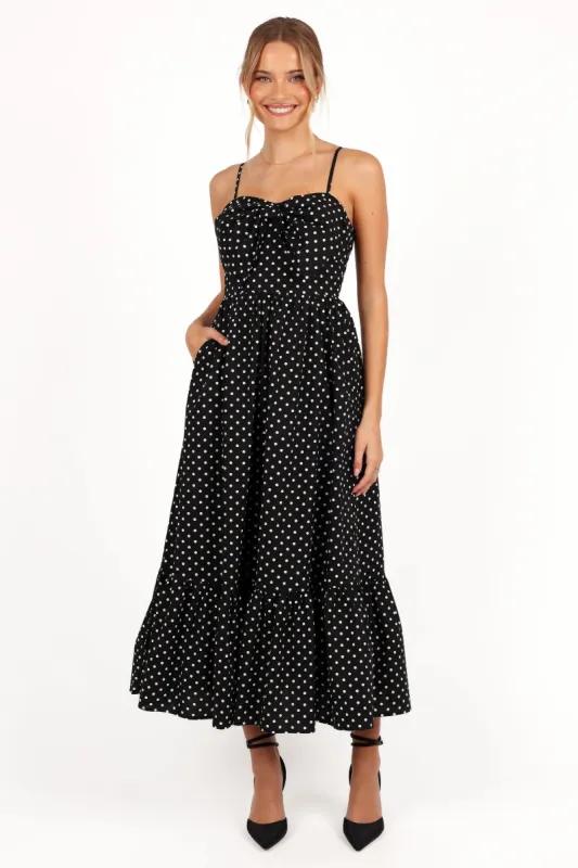 Hailee Maxi Dress - Black Polka Dot sold by Petal & Pup