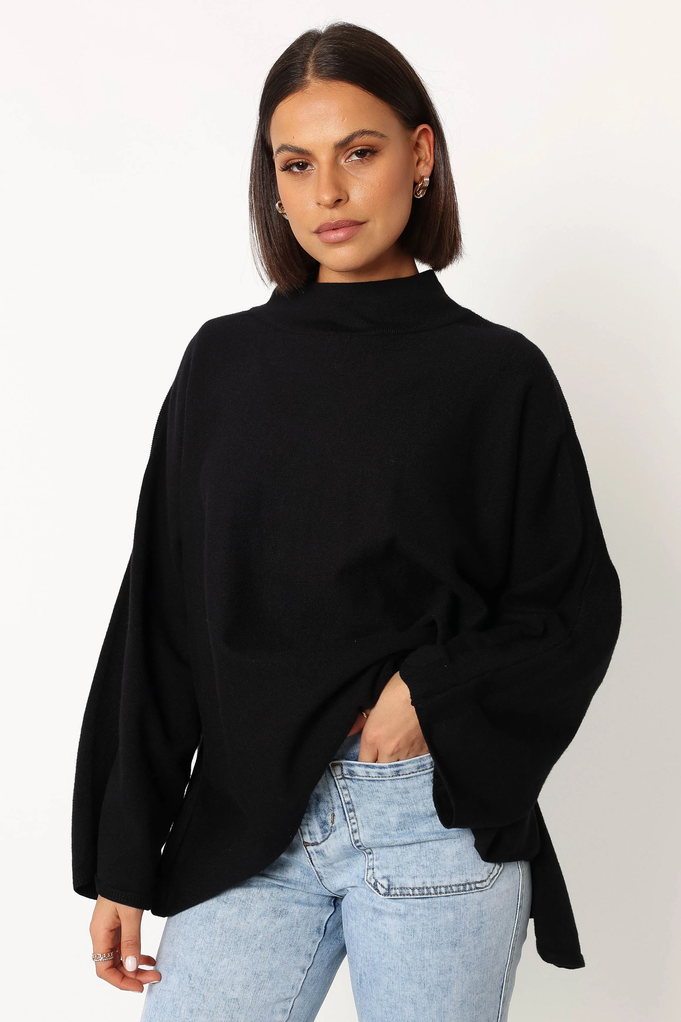 Addilynn Oversized Knit Sweater - Black sold by Petal & Pup