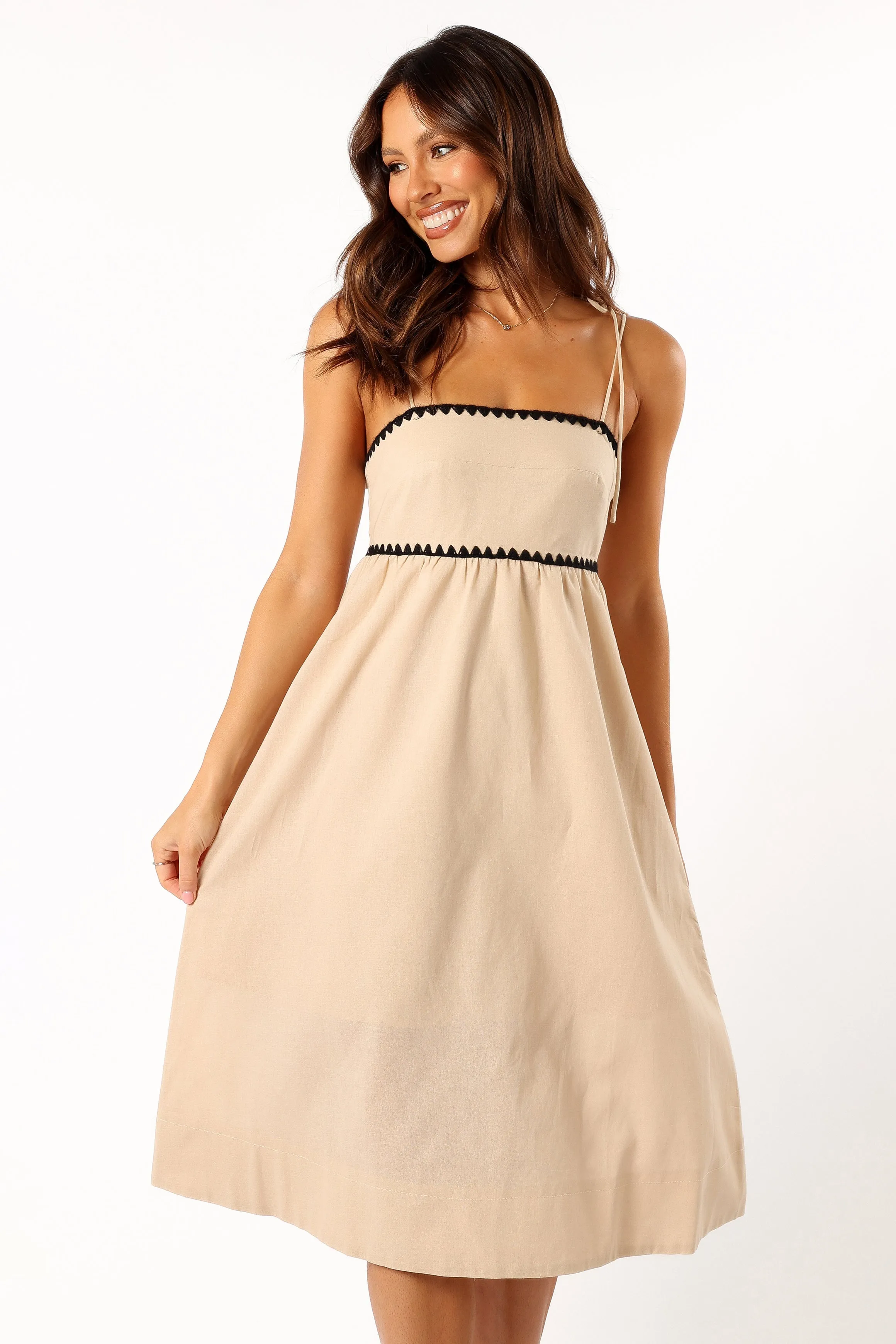 Lino Contrast Trim Midi Dress - Cream Black sold by Petal & Pup product image thumbnail 3