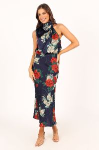 Anabelle Halter Neck Maxi Dress - Navy Floral sold by Petal & Pup
