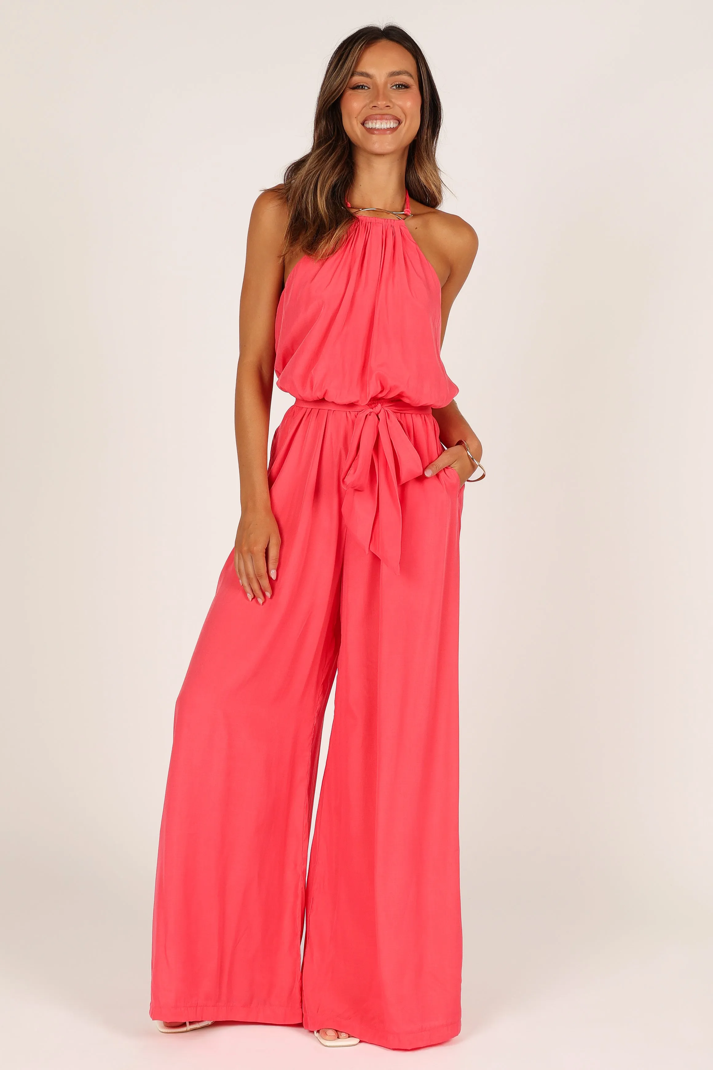 Dionne Halter Jumpsuit - Flamingo sold by Petal & Pup