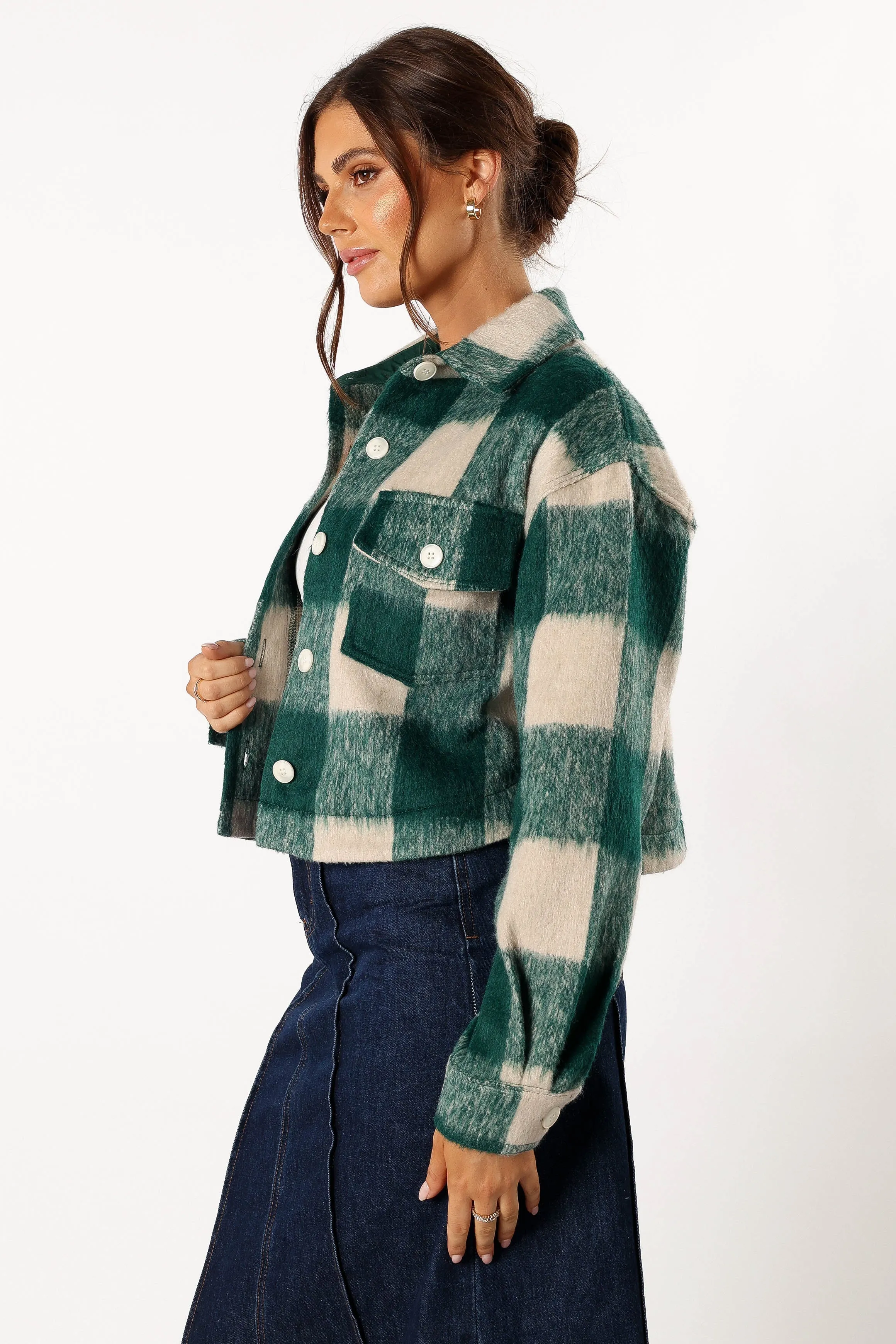 Yara Plaid Sherpa Jacket - Hunter Green sold by Petal & Pup product image thumbnail 3