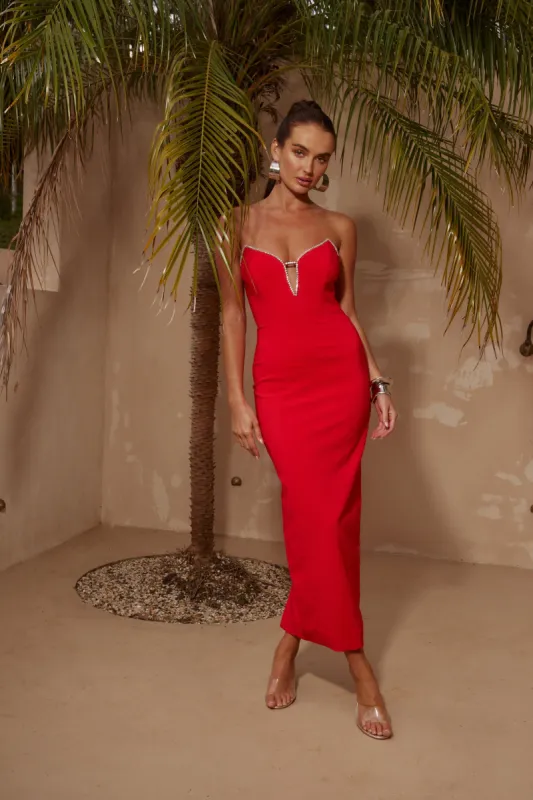 Bec Midi Dress - Red sold by Petal & Pup