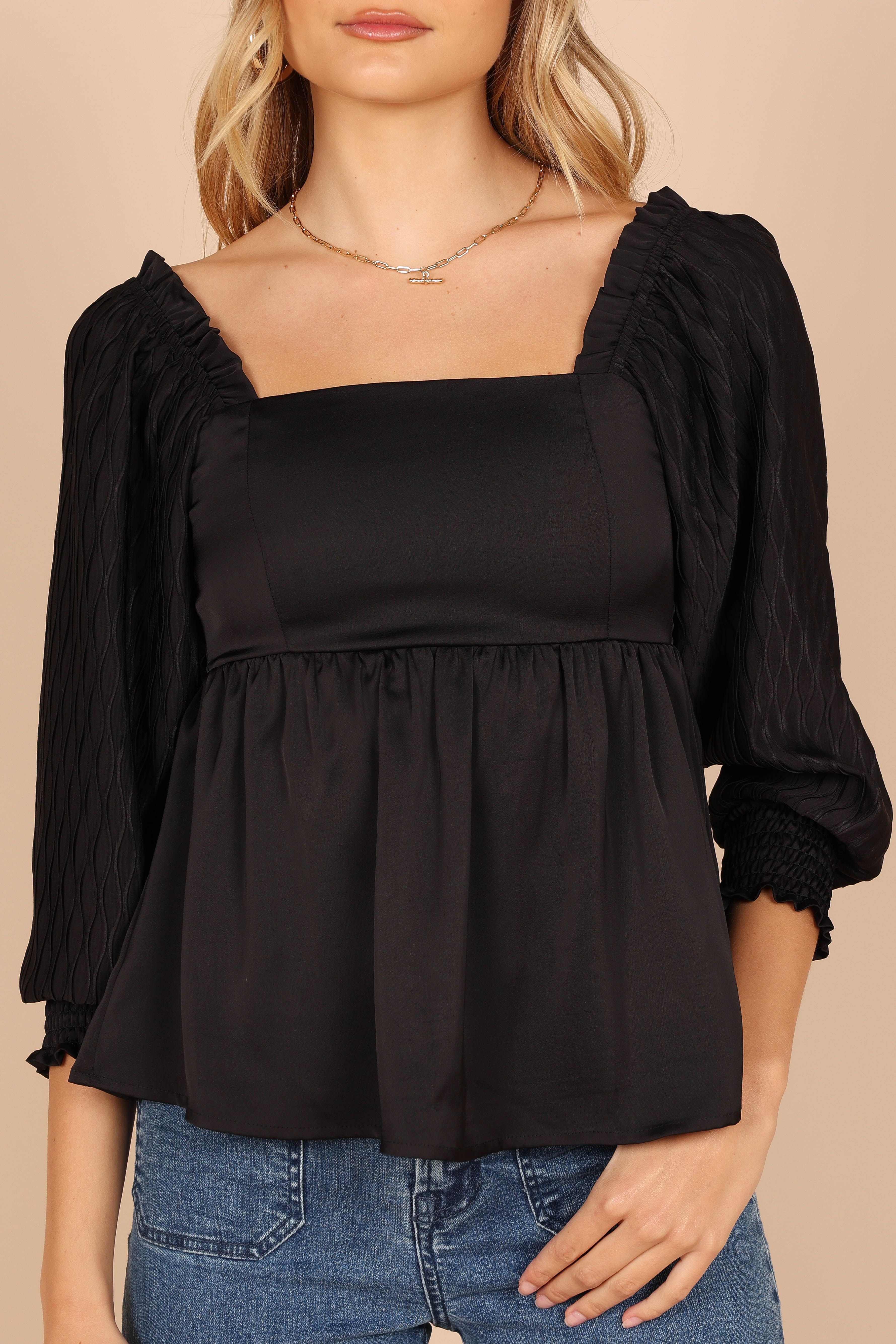 Montana Satin Babydoll Top - Black sold by Petal & Pup product image thumbnail 3