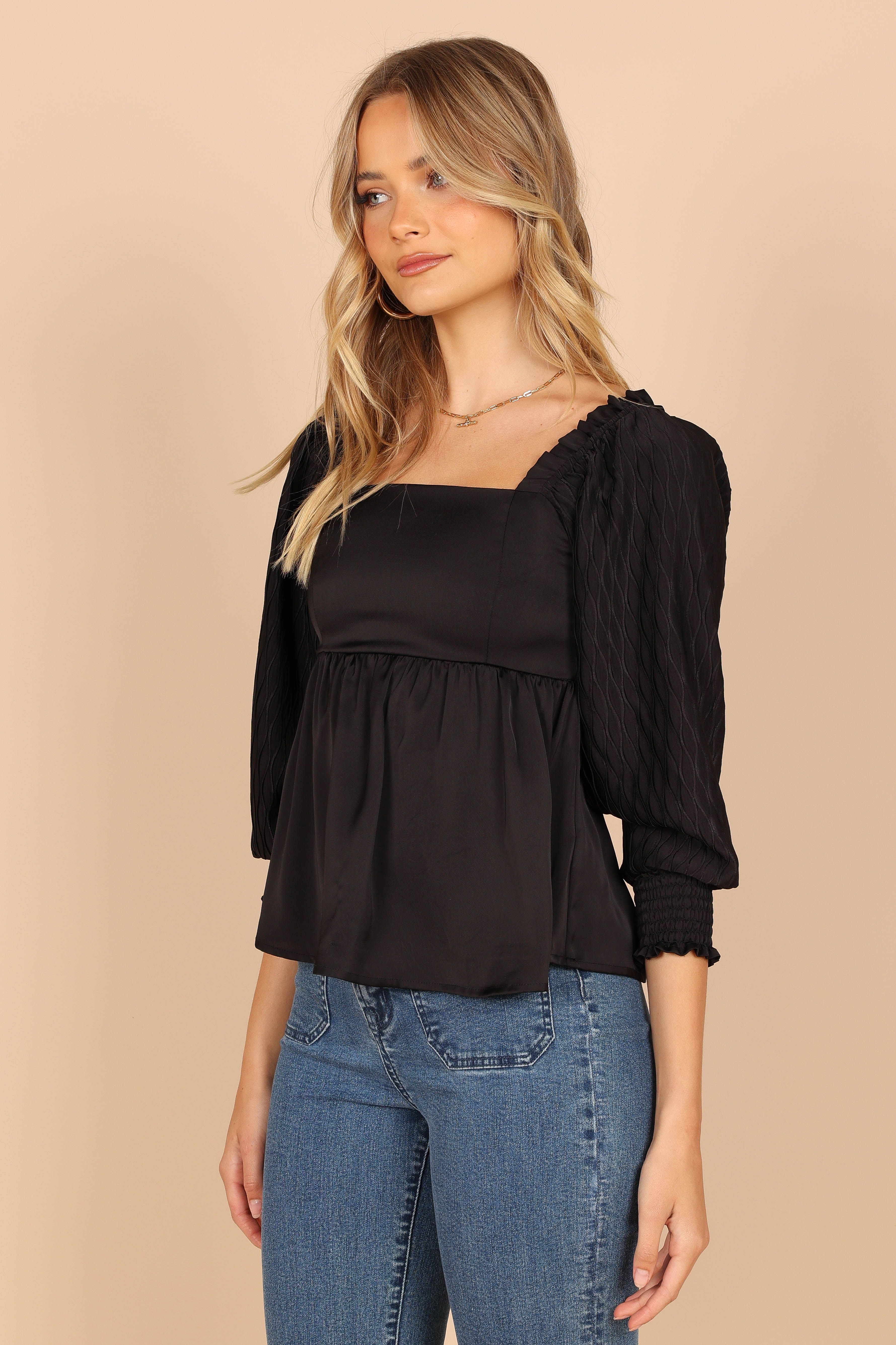 Montana Satin Babydoll Top - Black sold by Petal & Pup product image thumbnail 4