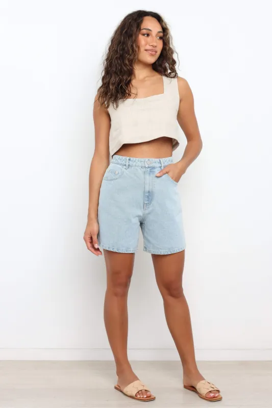 Reiko Shorts - Light Blue Denim sold by Petal & Pup