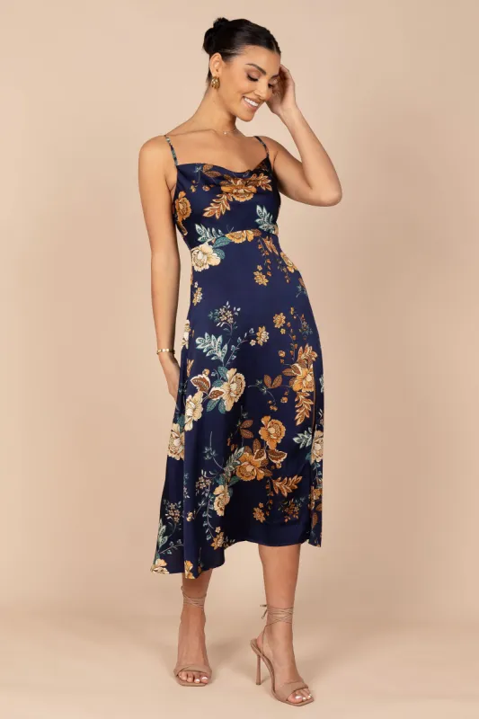 Alejandra Cowl Neck Midi Dress - Navy sold by Petal & Pup