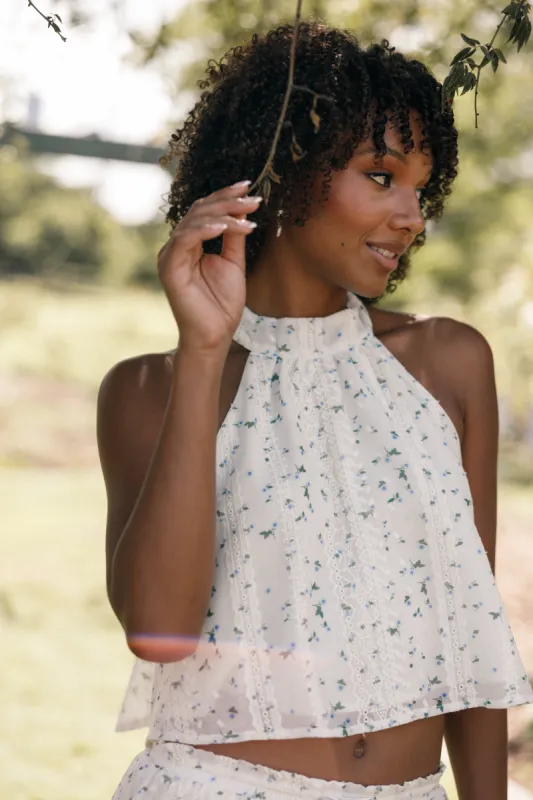 Willa Halterneck Top - Blue Floral sold by Petal & Pup