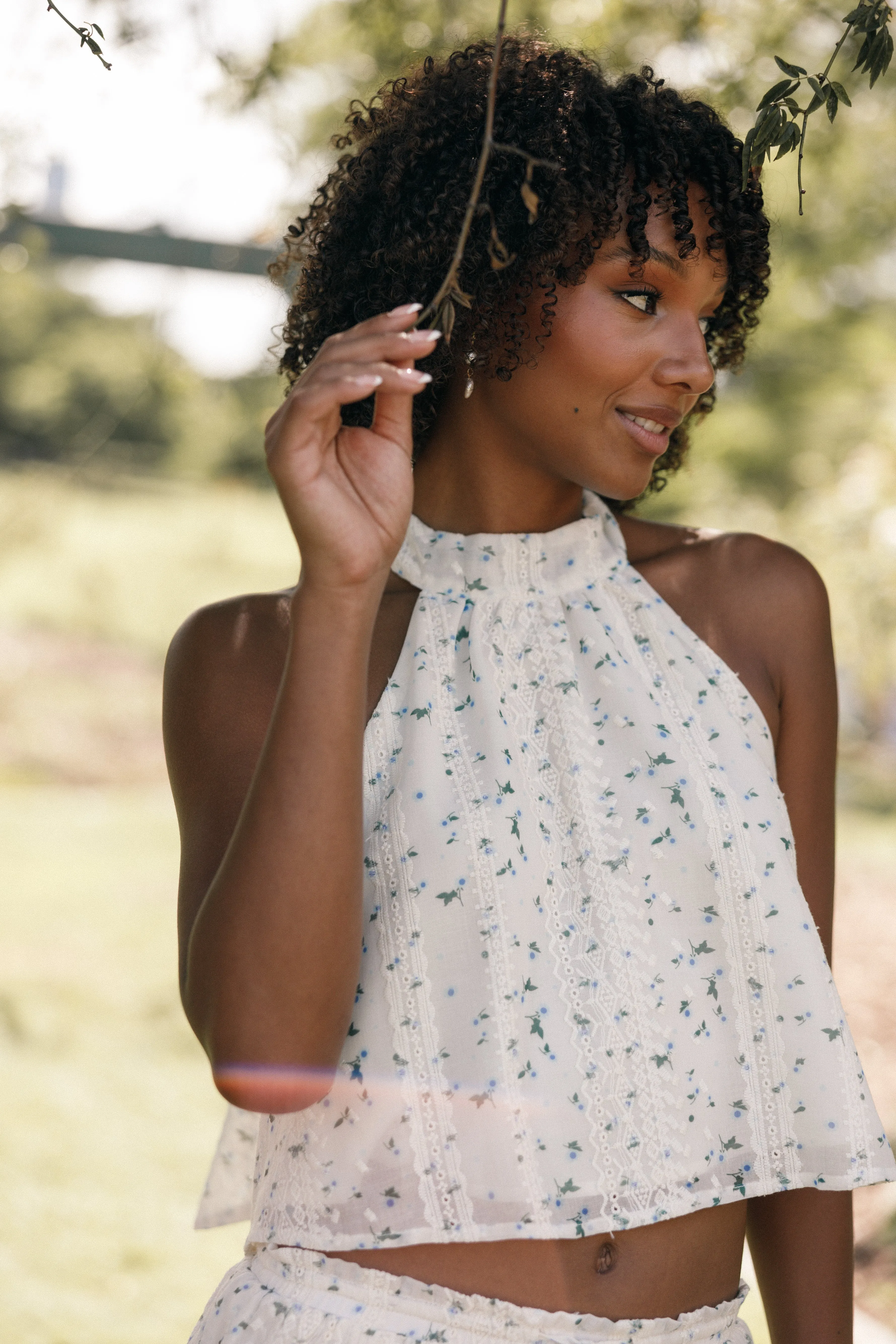 Willa Halterneck Top - Blue Floral sold by Petal & Pup