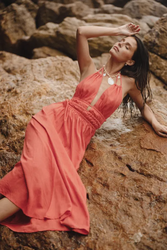 Wilder Halterneck Maxi Dress - Coral Red sold by Petal & Pup