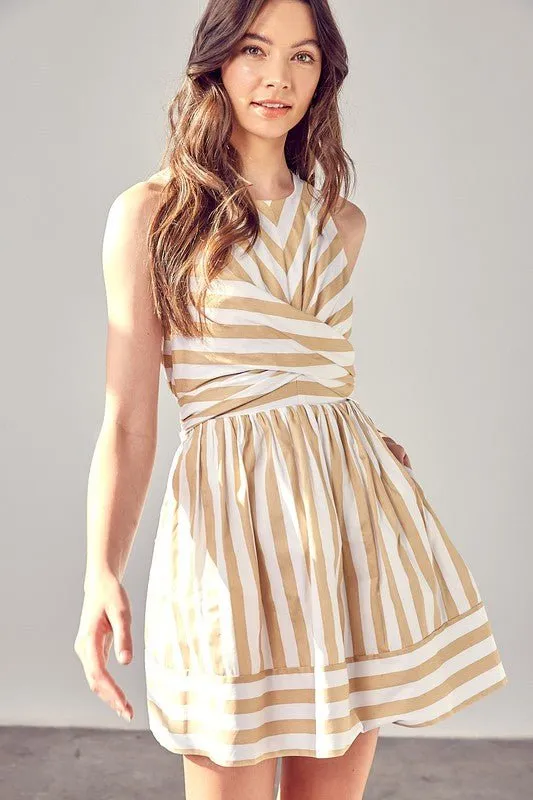 Delilah Stripe Mini Dress - Taupe sold by Petal & Pup