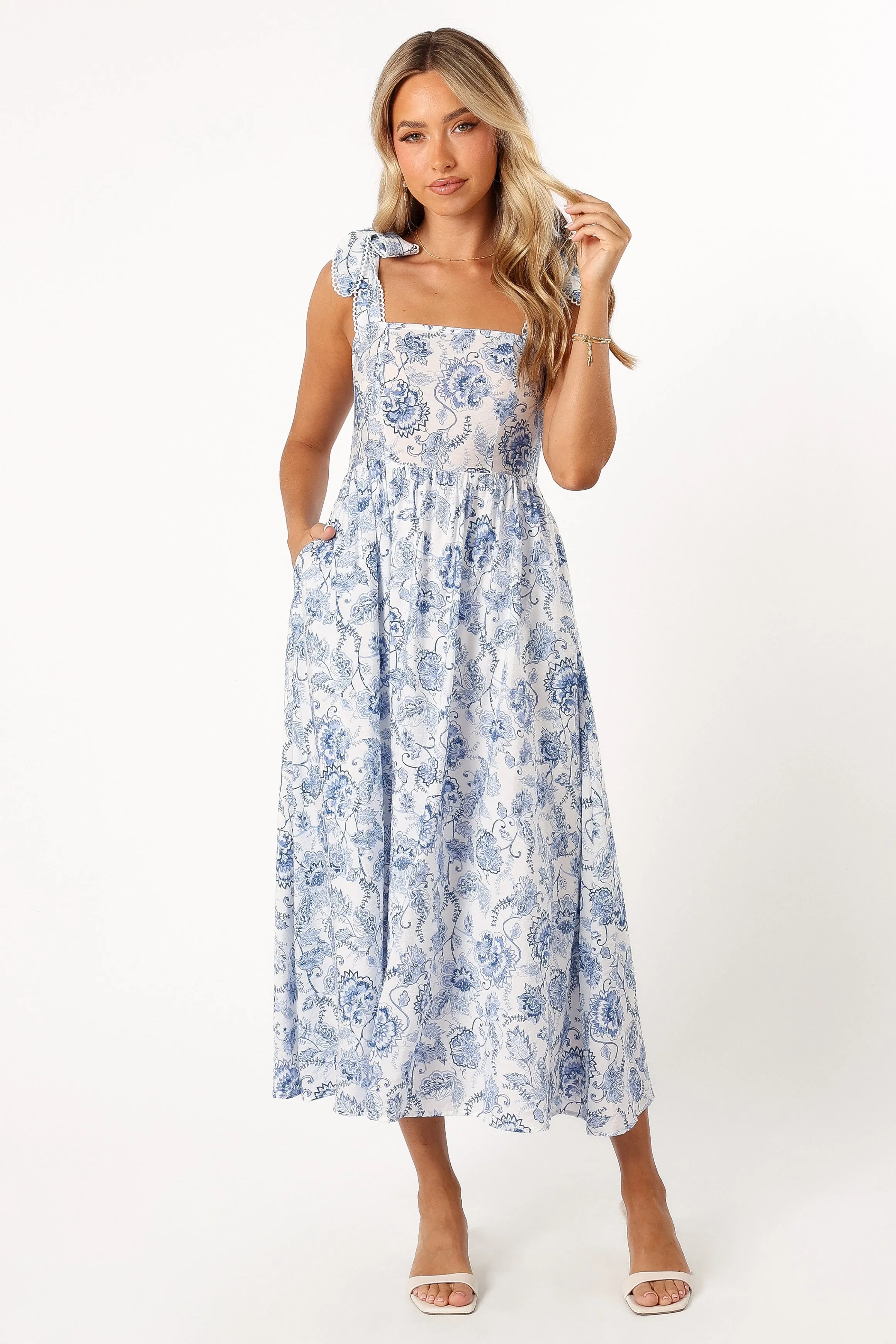 Janie Midi Dress - Blue Floral sold by Petal & Pup