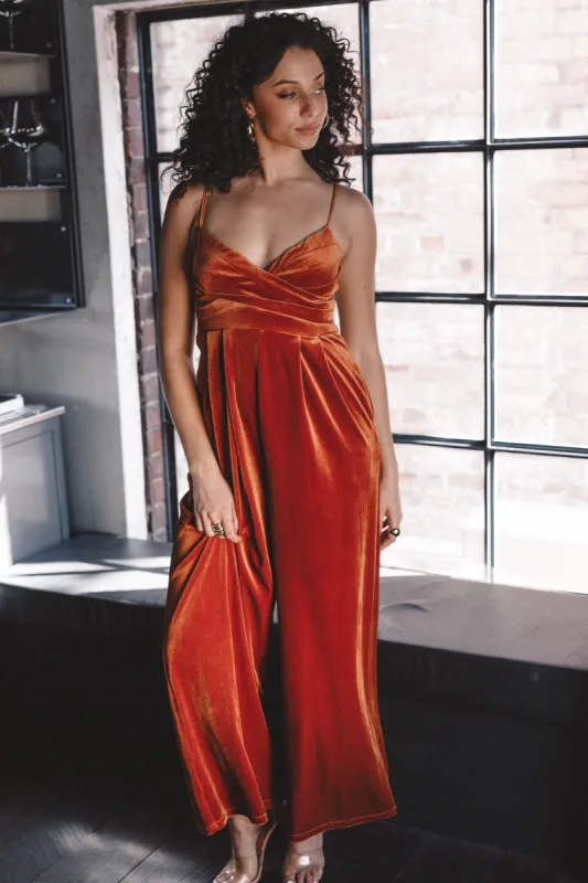 Quinnie Velvet Jumpsuit - Amber sold by Petal & Pup