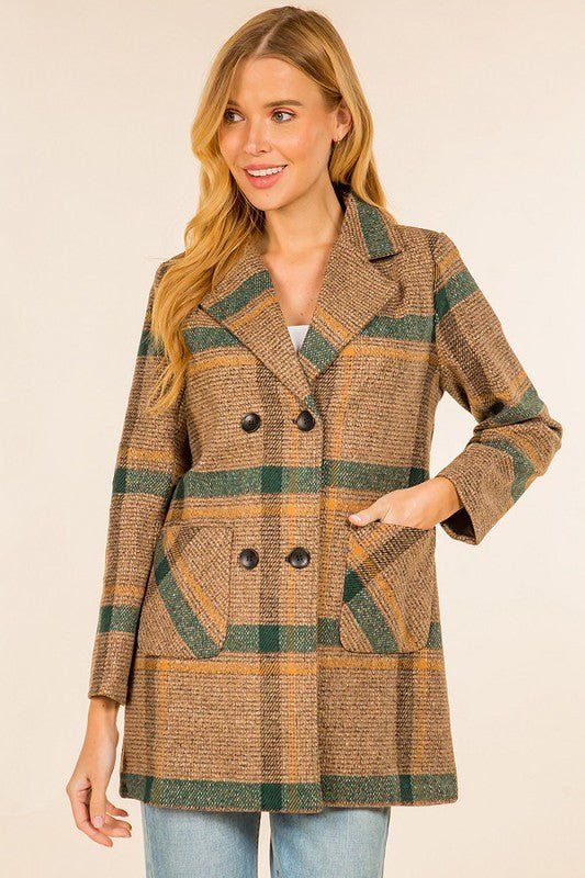 Plaid Textured Double Breasted Coat - Brown sold by Petal & Pup product image thumbnail 2