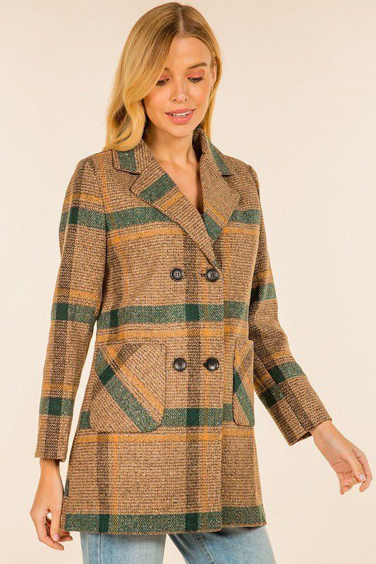 Plaid Textured Double Breasted Coat - Brown sold by Petal & Pup product image thumbnail 4