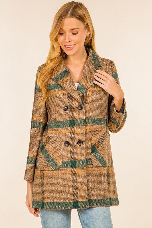 Plaid Textured Double Breasted Coat - Brown sold by Petal & Pup product image thumbnail 3