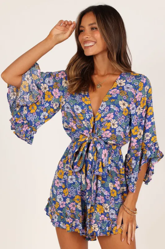 Tuilly Long Sleeve Romper - Blue Floral sold by Petal & Pup