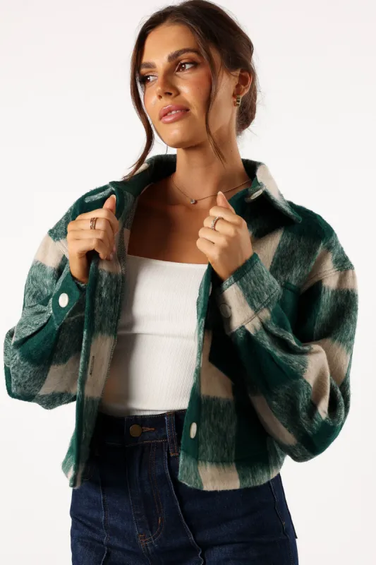 Yara Plaid Sherpa Jacket - H Green sold by Petal & Pup