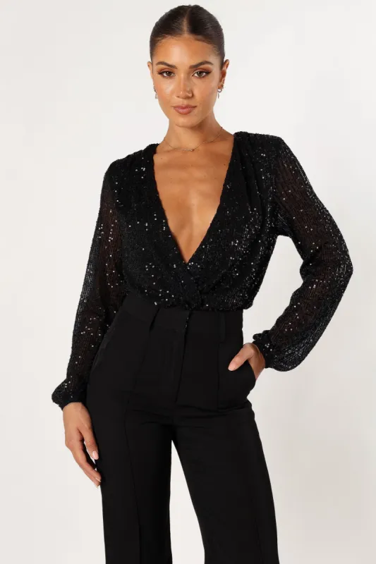 Urvi Sequin Bodysuit - Black sold by Petal & Pup