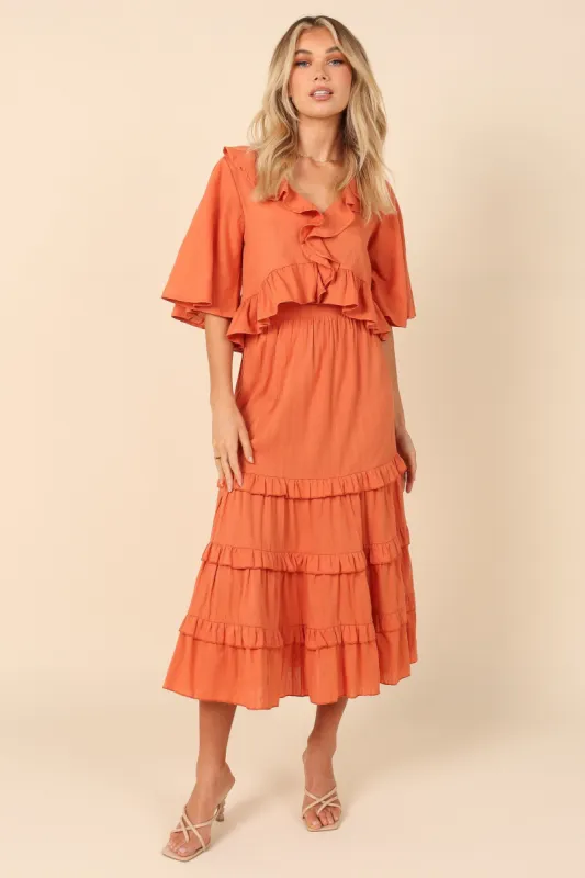 Sheridan Ruffle Maxi Skirt - Rust (bstock) sold by Petal & Pup
