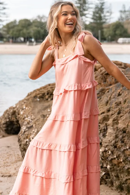 Pissaro Bow Sleeve Maxi Dress - Blush Pink made by Petal & Pup