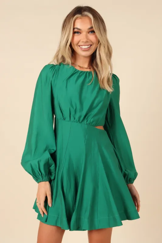 Dime Puff Sleeve Cutout Mini Dress - Emerald sold by Petal & Pup